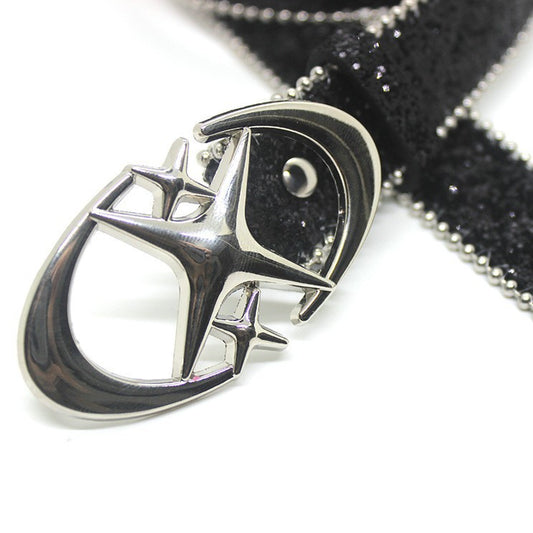 Double crescent moon cross-stripe sequin belt