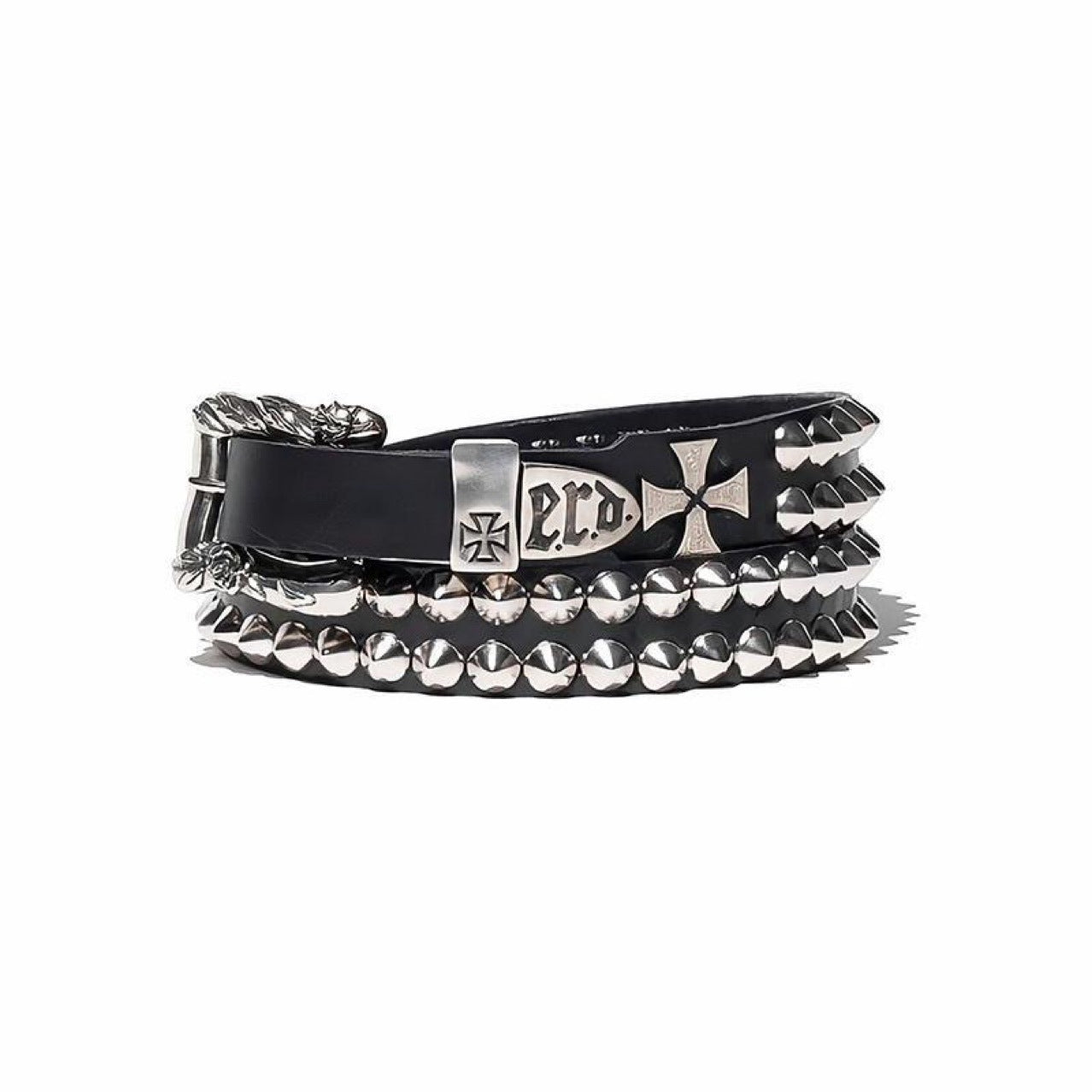 Double-Nail Cross Leather Belt