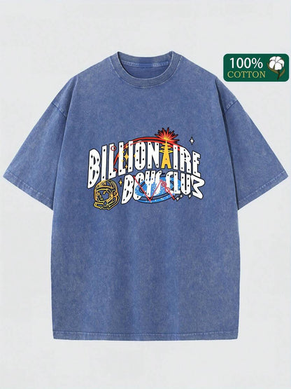 Retro Washed Cotton Short Sleeve Printed T-Shirt