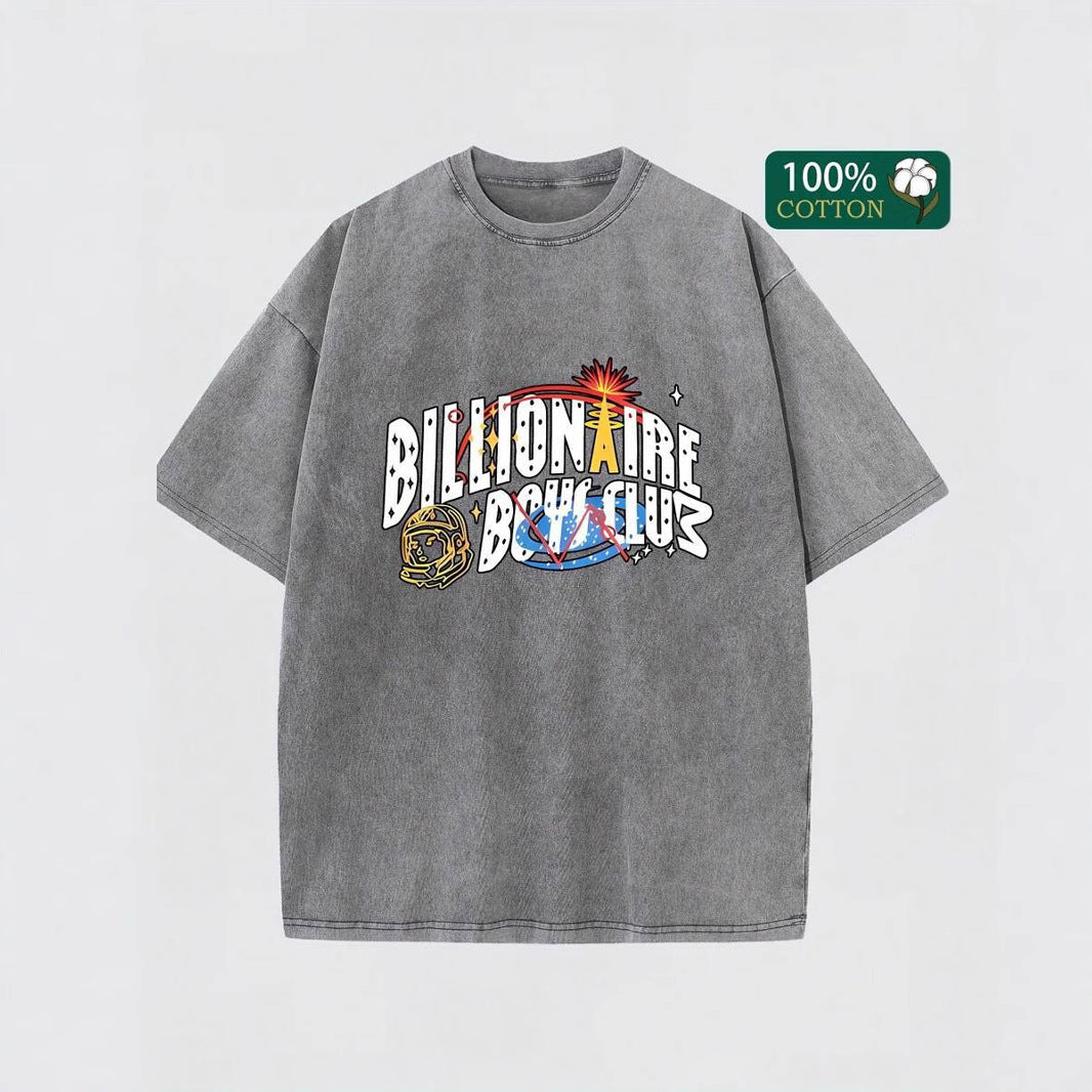 Retro Washed Cotton Short Sleeve Printed T-Shirt