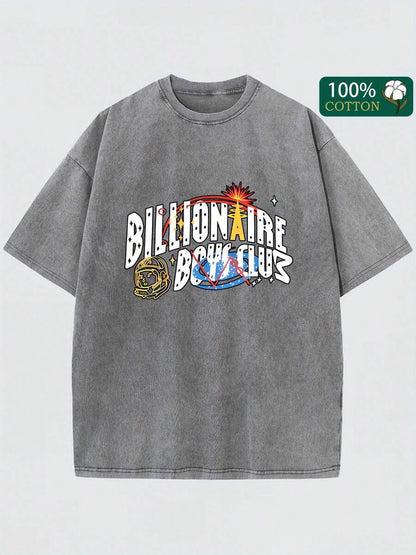 Retro Washed Cotton Short Sleeve Printed T-Shirt