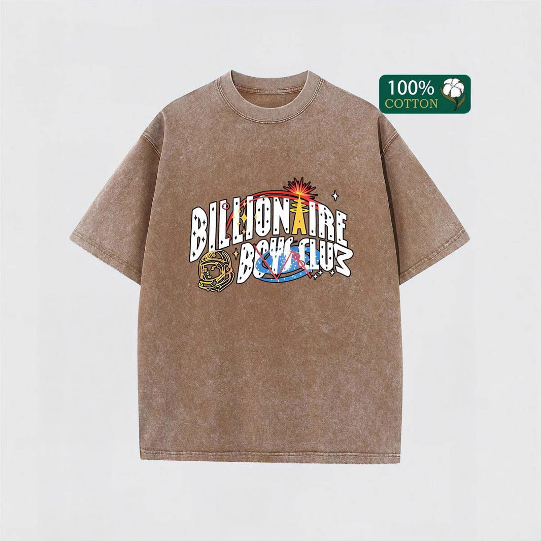 Retro Washed Cotton Short Sleeve Printed T-Shirt