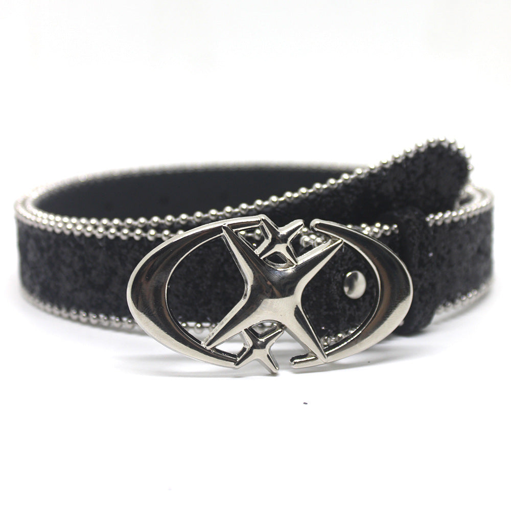 Double crescent moon cross-stripe sequin belt