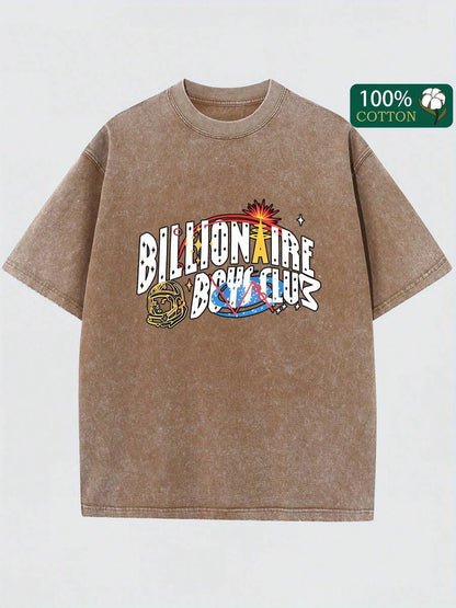 Retro Washed Cotton Short Sleeve Printed T-Shirt