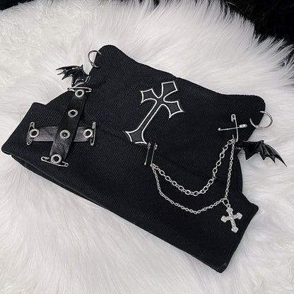 Punk Cat Ear Wool Hat with Cross Chain