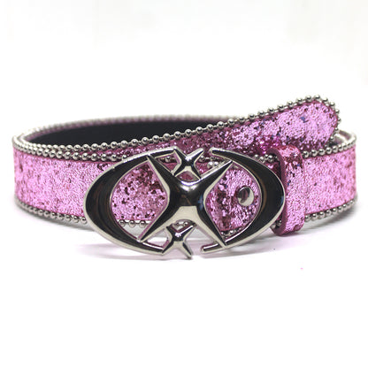 Double crescent moon cross-stripe sequin belt