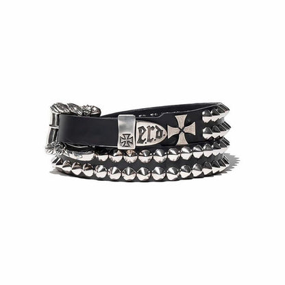 Double-Nail Cross Leather Belt