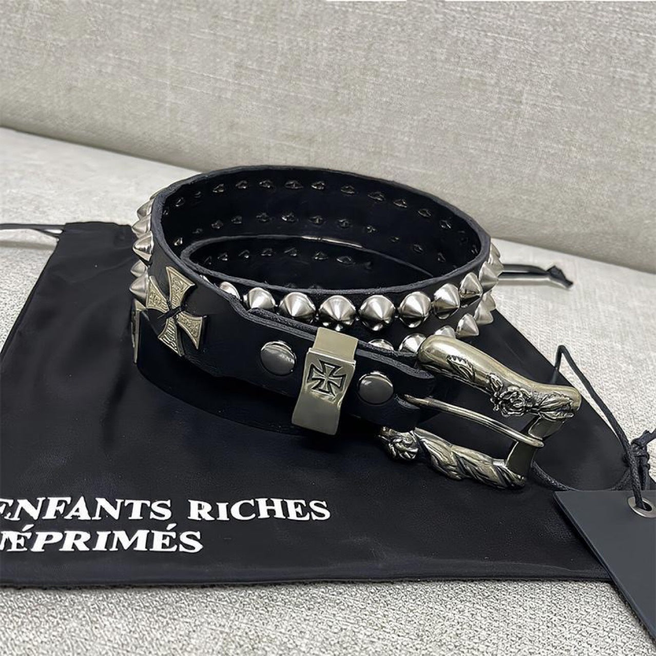 Double-Nail Cross Leather Belt